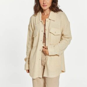 Thread & Supply Harlow Ivory Ribbed Shacket – Oversized Shirt Jacket | Size XL
